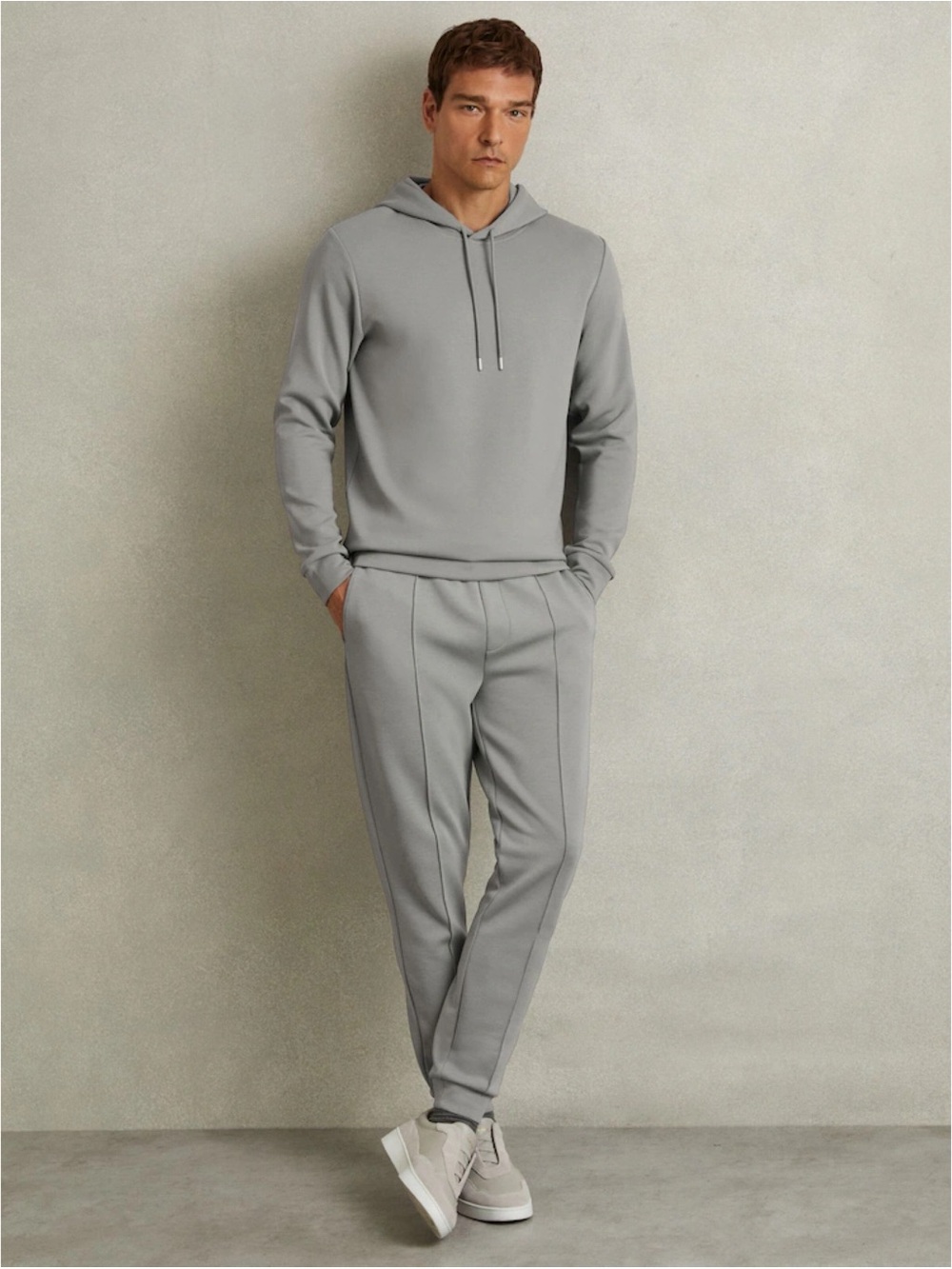 REISS Premier Premium Interlock-Jersey Joggers in Flint - Picture 4 of 4